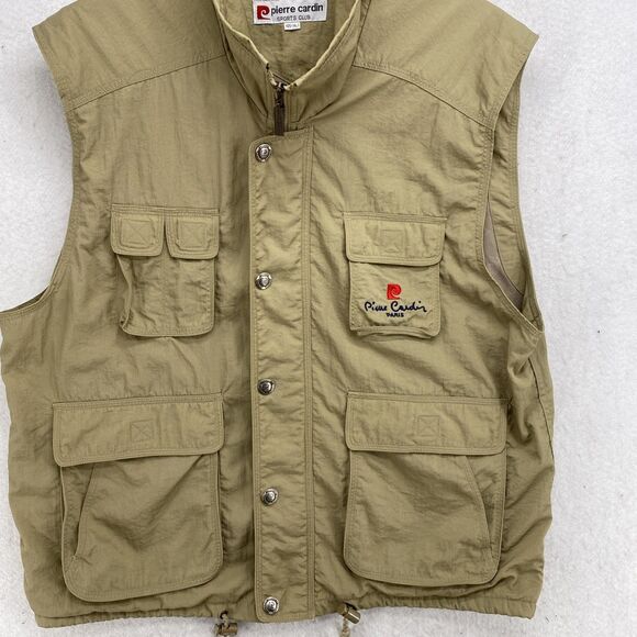 Vtg 90s Pierre Cardin Sports Club Utility Vest XL Tan Safari Photographer Cargo - Picture 9 of 11
